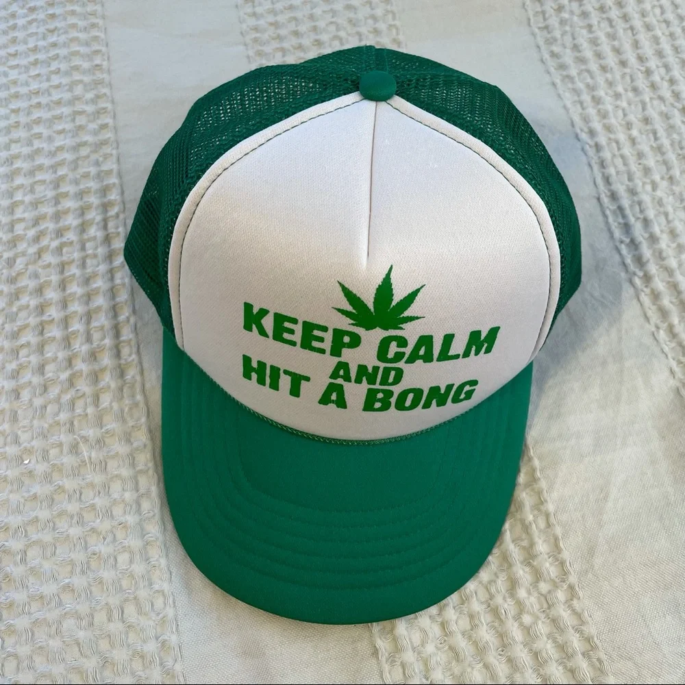 Vintage KC Crown Keep Calm and Hit a Bong Trucker SnapBack Hat